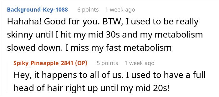 Commenter responds to boss about low weight, using humor to shut him up in a weight-related exchange.