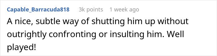 Commenter shares a subtle way to shut up his boss after remarks on his low weight without confrontation.