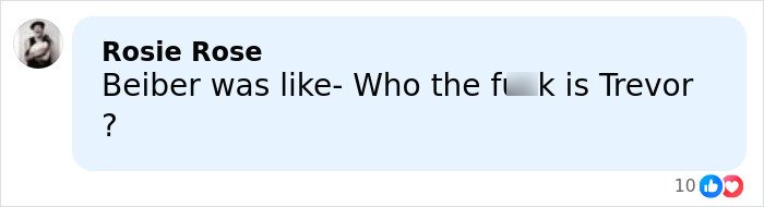 Comment screenshot showing a user named Rosie Rose discussing Justin Bieber's behavior during a tense moment with Trevor Noah.