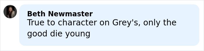 Comment by Beth Newmaster about Grey's character and a common ALS symptom discussed in medical forums.