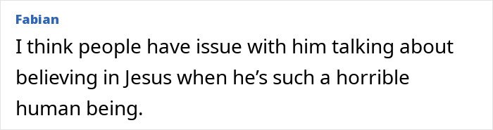 Comment from Fabian discussing Elon Musk's Jesus comment and public reaction to his beliefs and character.