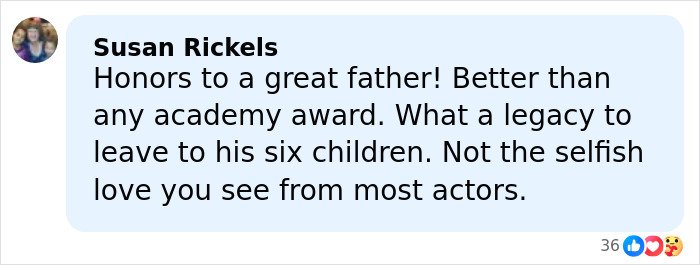 Social media comment honoring James Van Der Beek as a great father, praising his legacy and love for his children.