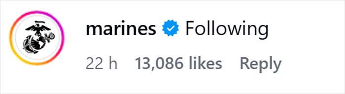 Instagram post from marines account showing number of likes and comments, related to Canadian hockey fans' bold Olympic bet.