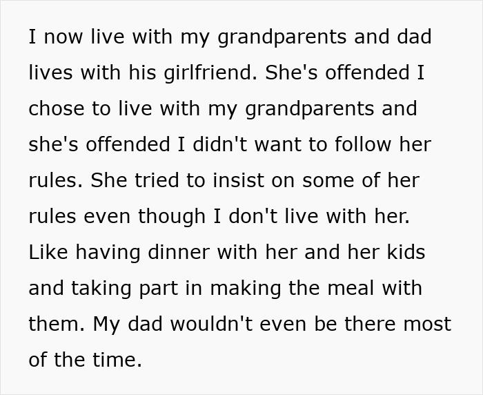 Teen explains living with grandparents while woman tries to enforce family rules on boyfriend&rsquo;s son who doesn&rsquo;t live with them.