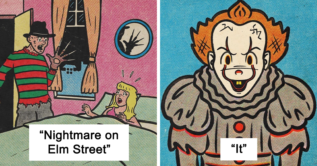 I Illustrated Well-Known Horror Movies As Vintage Cartoons (15 Pics)