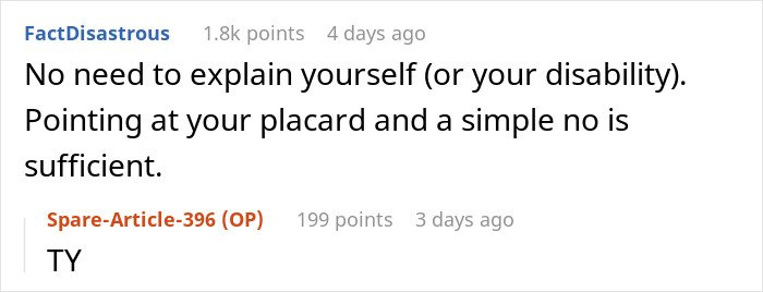 Screenshot of a forum comment discussing a person dealing with handicapped spot drama after confrontation.