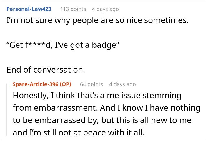 Text conversation showing a person dealing with handicapped spot drama after an entitled lady confronts them online.