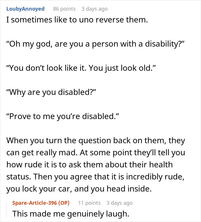 Person dealing with handicapped spot drama after confrontation by an entitled lady in a parking lot dispute.