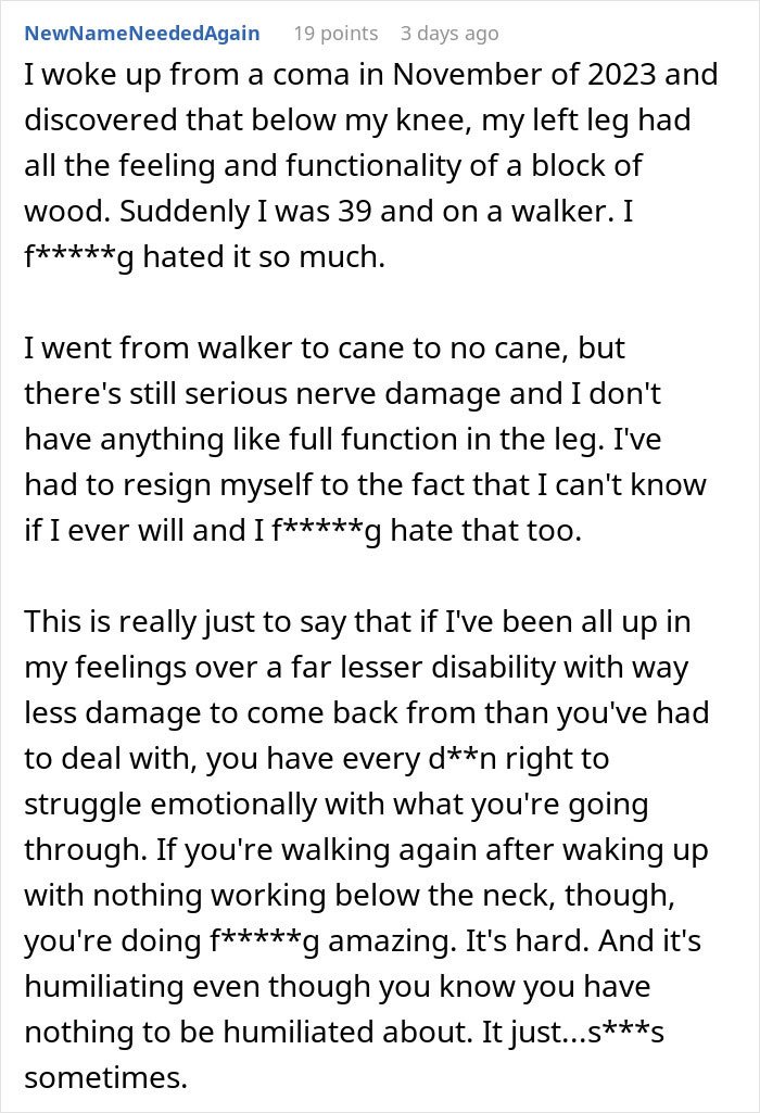 Person dealing with handicapped spot drama after confrontation from an entitled lady about the parking space.