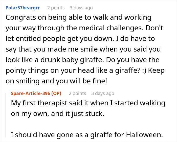 Screenshot of an online comment thread discussing challenges related to handicapped spot drama and entitled confrontations.