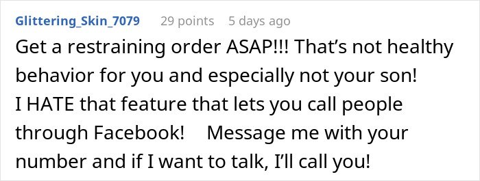 Comment expressing concern about unhealthy behavior from a neighbor and suggesting getting a restraining order immediately.