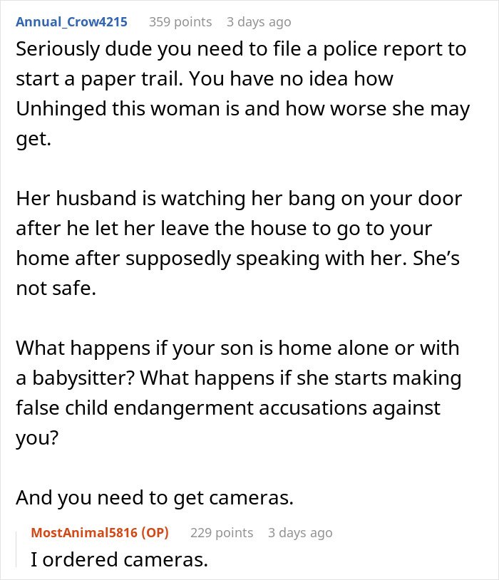 Man stressed and paranoid about unhinged neighbor banging on door and refusing to leave him alone at home