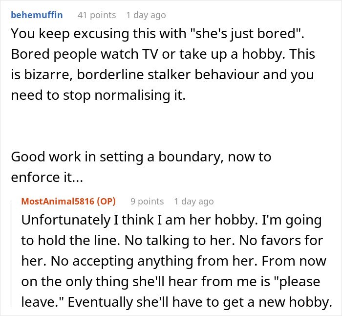 Screenshot of Reddit comments discussing a man stressed and paranoid about an unhinged neighbor harassing him.