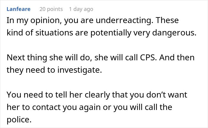 Comment text expressing concern about dangerous situations involving a stressed and paranoid man dealing with an unhinged neighbor.