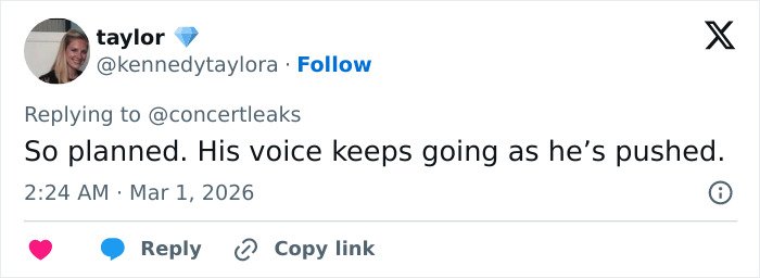 Tweet discussing chaos at Brit Awards, mentioning a singer pushed off stage mid performance while voice continues.