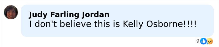 Comment on social media expressing disbelief that the person shown is Kelly Osbourne amid viral Brit Awards look discussions.